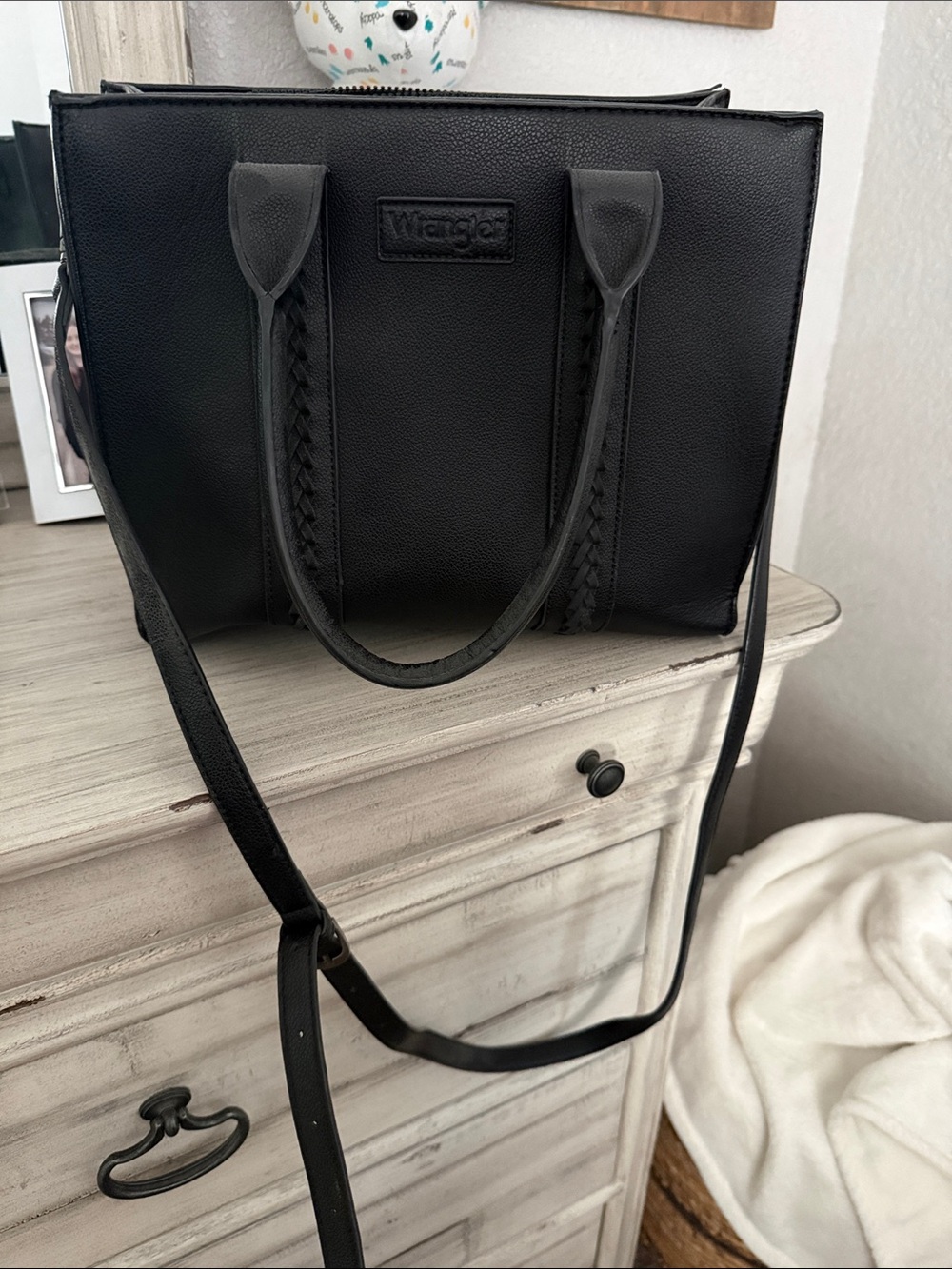 Wrangler Black Satchel with Braided Handle Detail